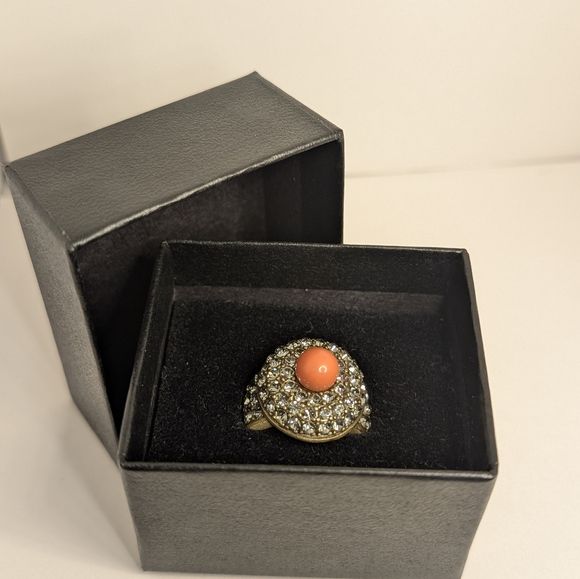 Vintage Heidi Daus Coral Swavorski Crystal Bronze Cocktail Ring Size 6 3/4 - Picture 8 of 9